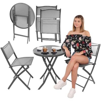 Saska Garden, Gartenstühle, Balcony Furniture Set Round Table And 2 Folding Chairs Gray Saska Garden, Gartenstühle, Balcony Furniture Set Round Table And 2 Folding Chairs Gray