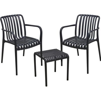 ProGarden, Gartenstühle, Modernes Bistro-Set: 2 Gartenstühle mit Armlehnen & ein schicker Beistelltisch, Schwarz ProGarden, Gartenstühle, Modernes Bistro-Set: 2 Gartenstühle mit Armlehnen & ein schicker Beistelltisch, Schwarz