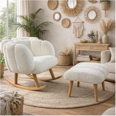 Atelier del Sofa, Hocker + Pouf, Lotus Wing Chair & Pouffe Set (2 Pieces) Atelier del Sofa, Hocker + Pouf, Lotus Wing Chair & Pouffe Set (2 Pieces)