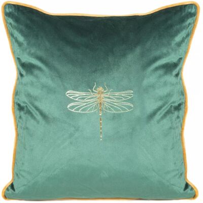 Eurofirany, Dekokissen, Kissenbezug aus Samt mit goldenem Libellendruck und dekorativer Paspelierung, 45 x 45 cm (45 x 45 cm) Eurofirany, Dekokissen, Kissenbezug aus Samt mit goldenem Libellendruck und dekorativer Paspelierung, 45 x 45 cm (45 x 45 cm)