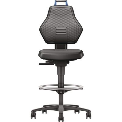 Tecwerk, Bürostuhl, Arbeitsdrehstuhl Rollen + Fussring Kunstleder schwarz Grifffarbe blau 580-860 mm (58 - 86 cm) Tecwerk, Bürostuhl, Arbeitsdrehstuhl Rollen + Fussring Kunstleder schwarz Grifffarbe blau 580-860 mm (58 - 86 cm)
