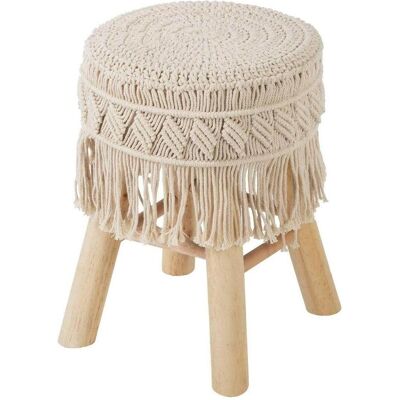 Atmosphera, Hocker + Pouf, Stołek boho z siedziskiem pokrytym makramą, wys.42 cm, beżowy Atmosphera, Hocker + Pouf, Stołek boho z siedziskiem pokrytym makramą, wys.42 cm, beżowy