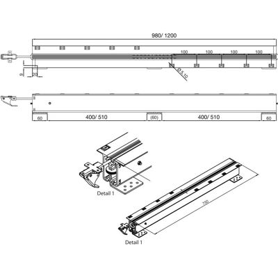 Pöttker, Tischplatte, Ausziehtischführung ALU 77, Auszugslänge 3230 mm, Platten 4x500, Aluminium Pöttker, Tischplatte, Ausziehtischführung ALU 77, Auszugslänge 3230 mm, Platten 4x500, Aluminium