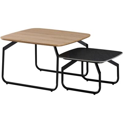 Home123, Couchtisch + Beistelltisch, Couchtisch LOVASEN 2er-Set braun + schwarz (70 x 70 x 42 cm) Home123, Couchtisch + Beistelltisch, Couchtisch LOVASEN 2er-Set braun + schwarz (70 x 70 x 42 cm)