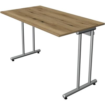 Kerkmann Eiche Rechteckiger Schreibtisch - Silbernes C-Fuß-Gestell - 120x65 cm Kerkmann Eiche Rechteckiger Schreibtisch - Silbernes C-Fuß-Gestell - 120x65 cm