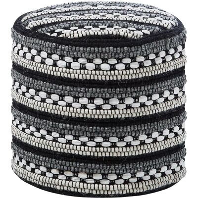 Beliani Schwarz-Weiß Baumwolle Wolle Flechtkörbe Boho Hocker - Pouffe Beliani Schwarz-Weiß Baumwolle Wolle Flechtkörbe Boho Hocker - Pouffe
