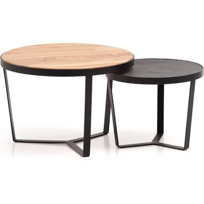 Wohnling Runder Couchtisch-Set - Akazie Massivholz & Steinoptik - 60x60x40cm Wohnling Runder Couchtisch-Set - Akazie Massivholz & Steinoptik - 60x60x40cm
