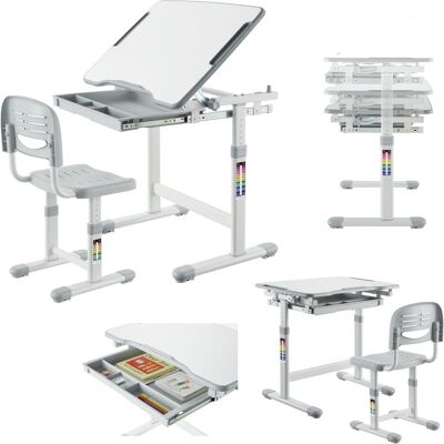Mozo Mozos MOZOS DC-SET-GREY biurko dziecięce krzesło z regulacją dla dzieci 2-12 lat, Gaming Stuhl, Grau Mozo Mozos MOZOS DC-SET-GREY biurko dziecięce krzesło z regulacją dla dzieci 2-12 lat, Gaming Stuhl, Grau