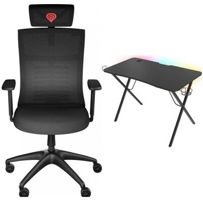 Genesis Fotel ASTAT 200 G2 Czarny (NFG-1943) + Biurko Holm 200 RGB Czarne 113cm x 60cm, Gaming Stuhl, Schwarz Genesis Fotel ASTAT 200 G2 Czarny (NFG-1943) + Biurko Holm 200 RGB Czarne 113cm x 60cm, Gaming Stuhl, Schwarz