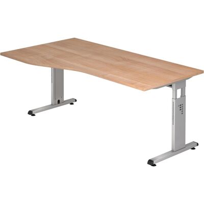 HAMMERBACHER OS 18 höhenverstellbarer Schreibtisch - Nussbaum, Trapez, C-Fuß, 180x80/100cm HAMMERBACHER OS 18 höhenverstellbarer Schreibtisch - Nussbaum, Trapez, C-Fuß, 180x80/100cm