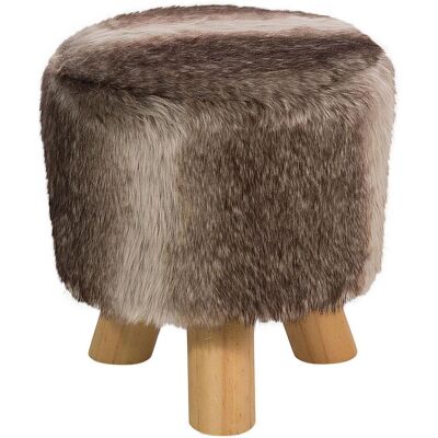 Beliani, Hocker + Pouf, Hocker Felloptik / Gummibaumholz braun-beige TOPEKA Beliani, Hocker + Pouf, Hocker Felloptik / Gummibaumholz braun-beige TOPEKA