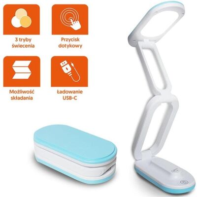 Lasmex, Tischlampe, Zusammenklappbare LED-Schreibtischlampe 10W, 3000/4500/6000K, 1200mAh, blau, LTC Lasmex, Tischlampe, Zusammenklappbare LED-Schreibtischlampe 10W, 3000/4500/6000K, 1200mAh, blau, LTC