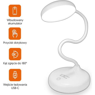 Lasmex, Tischlampe, Kabellose LED-Schreibtischlampe 6W, 3000/4500/6000K, Touch-Steuerung, 3000mAh, weiss, LTC Lasmex, Tischlampe, Kabellose LED-Schreibtischlampe 6W, 3000/4500/6000K, Touch-Steuerung, 3000mAh, weiss, LTC