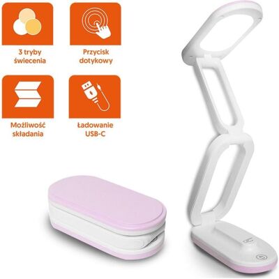 Lasmex, Tischlampe, Zusammenklappbare LED-Schreibtischlampe 10W, 3000/4500/6000K, 1200mAh, rosa, LTC Lasmex, Tischlampe, Zusammenklappbare LED-Schreibtischlampe 10W, 3000/4500/6000K, 1200mAh, rosa, LTC