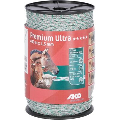 AKO, Gartenzaun, Weidezaunlitze Premium Ultra, 2,5 mm, 400 m, weiss/grün AKO, Gartenzaun, Weidezaunlitze Premium Ultra, 2,5 mm, 400 m, weiss/grün