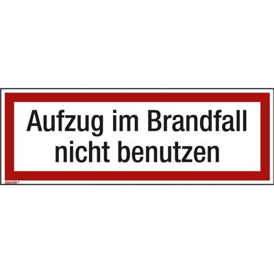 Neutralware, Hausnummer + Türschild, Hinweisschild 29,7x10,5 cm (BxH) Aufzug im Brandfall nicht benutzen PVC-Folie Neutralware, Hausnummer + Türschild, Hinweisschild 29,7x10,5 cm (BxH) Aufzug im Brandfall nicht benutzen PVC-Folie