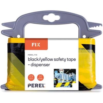 Perel Absperrung, Schwarz/gelbes Sicherheitsband - 100 m - Abroller Perel Absperrung, Schwarz/gelbes Sicherheitsband - 100 m - Abroller