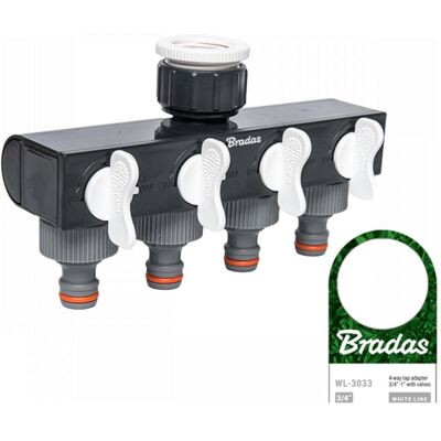 Bradas, Schlauchanschluss + Schlauchverbinder, 4-Wege-Verteiler mit Ventilen (4 Wege Verteiler, 19.05 mm) Bradas, Schlauchanschluss + Schlauchverbinder, 4-Wege-Verteiler mit Ventilen (4 Wege Verteiler, 19.05 mm)