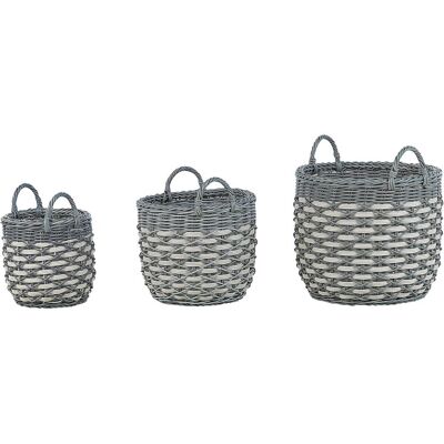 Beliani Set aus 3 Pflanzkörben Grau und Weiß PE Rattan - Pflanzkörbe Beliani Set aus 3 Pflanzkörben Grau und Weiß PE Rattan - Pflanzkörbe