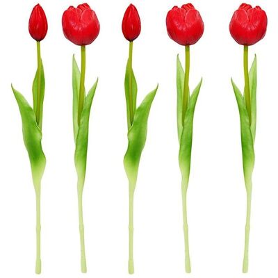Saska Garden, Kunstpflanzen, Bouquet Of 5 Red Peony Tulips 39 cm Life-Like Spring Decoration Saska Garden, Kunstpflanzen, Bouquet Of 5 Red Peony Tulips 39 cm Life-Like Spring Decoration