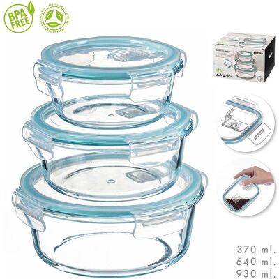 Kozina Stapelbares luftdichtes Küchenbehälterset kreisförmig 3 Stücke, Lunchbox, Transparent Kozina Stapelbares luftdichtes Küchenbehälterset kreisförmig 3 Stücke, Lunchbox, Transparent