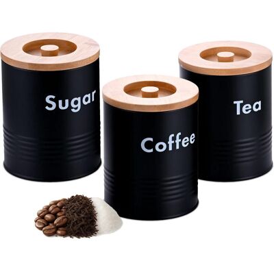Relaxdays Vorratsdosen 3er Set Kaffee Tee Zucker, Vorratsbehälter, Mehrfarbig, Weiss, Braun, Schwarz Relaxdays Vorratsdosen 3er Set Kaffee Tee Zucker, Vorratsbehälter, Mehrfarbig, Weiss, Braun, Schwarz