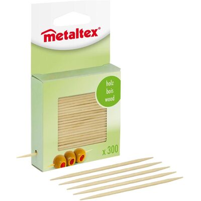 METALTEX Holz-Zahnstocher 300 Stück - Lebensmittelecht, Beidseitig gespitzt METALTEX Holz-Zahnstocher 300 Stück - Lebensmittelecht, Beidseitig gespitzt