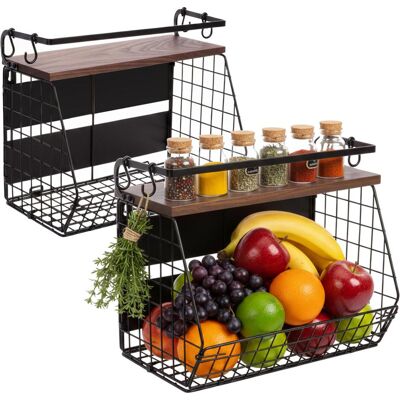 Relaxdays Obstkorb Wandregal magnetisch 2er Set, Küchen Organizer, Schwarz, Braun Relaxdays Obstkorb Wandregal magnetisch 2er Set, Küchen Organizer, Schwarz, Braun