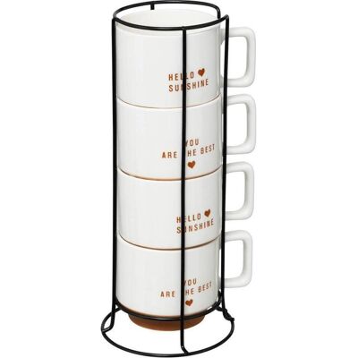 Secret de Gourmet Zestaw 4 porcelanowych kubków HELLO na metalowym stojaku, 4 x 300 ml, Küchen Organizer, Mehrfarbig Secret de Gourmet Zestaw 4 porcelanowych kubków HELLO na metalowym stojaku, 4 x 300 ml, Küchen Organizer, Mehrfarbig