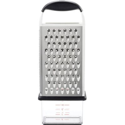 OXO 4-seitige Reibe mit Auffangbehälter, Küchenreibe, Silber OXO 4-seitige Reibe mit Auffangbehälter, Küchenreibe, Silber