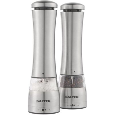 Salter BW118471EU7 Electric Mill Set, Pfeffermühle + Salzmühle, Silber Salter BW118471EU7 Electric Mill Set, Pfeffermühle + Salzmühle, Silber