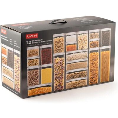 Bodum 20 teiliges Vorratsdosen Set 5 x 1L / 6 x 1.2L / 6 x 0.5L / 3 x 2.6L, Vorratsbehälter, Schwarz Bodum 20 teiliges Vorratsdosen Set 5 x 1L / 6 x 1.2L / 6 x 0.5L / 3 x 2.6L, Vorratsbehälter, Schwarz