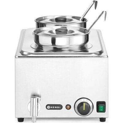 Hendi Set: Bain-Marie Ranger + 2x 4L Container mit Deckel,, 8L, 220-240V/1000W, 604x332x(H)31, Speisewärmer, Silber Hendi Set: Bain-Marie Ranger + 2x 4L Container mit Deckel,, 8L, 220-240V/1000W, 604x332x(H)31, Speisewärmer, Silber