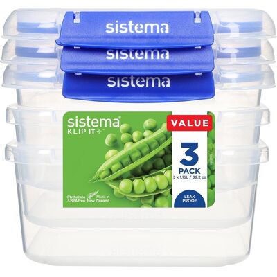 Sistema Square Klip it Plus 3pack 1,15ml, Vorratsbehälter, Transparent Sistema Square Klip it Plus 3pack 1,15ml, Vorratsbehälter, Transparent