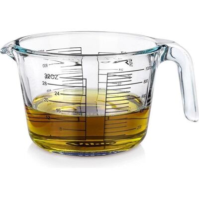 Excellent Houseware 1-Liter-Glas-Kuchenform aus Borosilikatglas mit Griff und Ausguss von VILDE, Messbecher, Transparent Excellent Houseware 1-Liter-Glas-Kuchenform aus Borosilikatglas mit Griff und Ausguss von VILDE, Messbecher, Transparent