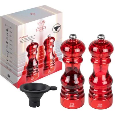 Peugeot PODIUM Pfeffermühle & Salzmühlen 18cm 2tlg, Pfeffermühle + Salzmühle, Rot, Transparent Peugeot PODIUM Pfeffermühle & Salzmühlen 18cm 2tlg, Pfeffermühle + Salzmühle, Rot, Transparent