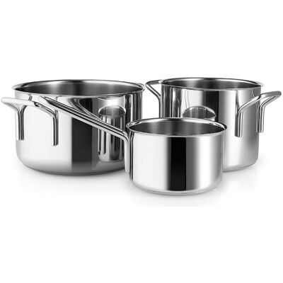 Eva Solo Eva Trio - Topfset aus Edelstahl 3-teilig 1.1 L 2.2 L 3.6 L, Pfanne + Kochtopf, Silber Eva Solo Eva Trio - Topfset aus Edelstahl 3-teilig 1.1 L 2.2 L 3.6 L, Pfanne + Kochtopf, Silber