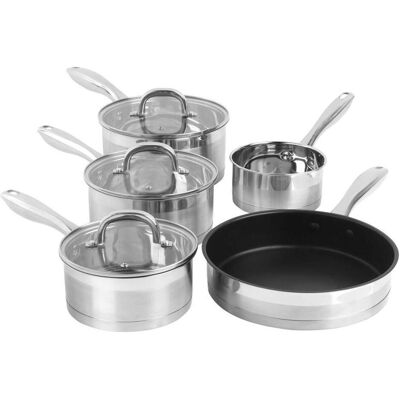 Salter BW06746EU7 Timeless Collection Stainless Steel 5 Piece Pan Set, Pfanne + Kochtopf, Silber Salter BW06746EU7 Timeless Collection Stainless Steel 5 Piece Pan Set, Pfanne + Kochtopf, Silber