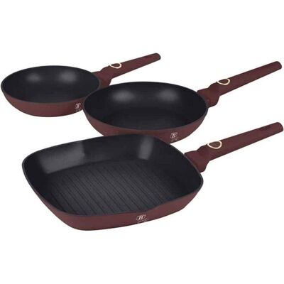 BerlingerHaus Design-Pfannen-Set, inkl. 2 Bratpfannen und 1 Grillpfanne, Ø 20/24/28cm, bordeaux, Pfanne + Kochtopf, Rot, Schwarz BerlingerHaus Design-Pfannen-Set, inkl. 2 Bratpfannen und 1 Grillpfanne, Ø 20/24/28cm, bordeaux, Pfanne + Kochtopf, Rot, Schwarz