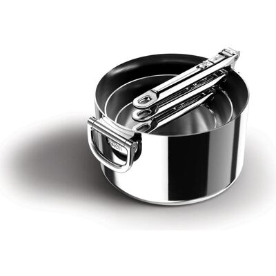 Joseph Joseph 3er Set Space Steel Stielkasserolle, Pfanne + Kochtopf, Silber Joseph Joseph 3er Set Space Steel Stielkasserolle, Pfanne + Kochtopf, Silber