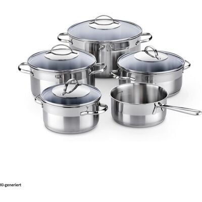Kelomat Topfset 9 Teilig, Pfanne + Kochtopf, Silber Kelomat Topfset 9 Teilig, Pfanne + Kochtopf, Silber