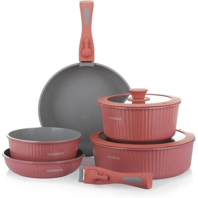 KASANOVA Rosa Keramikkochgeschirr mit Abnehmbaren Griffen - Kochgeschirr-Set KASANOVA Rosa Keramikkochgeschirr mit Abnehmbaren Griffen - Kochgeschirr-Set