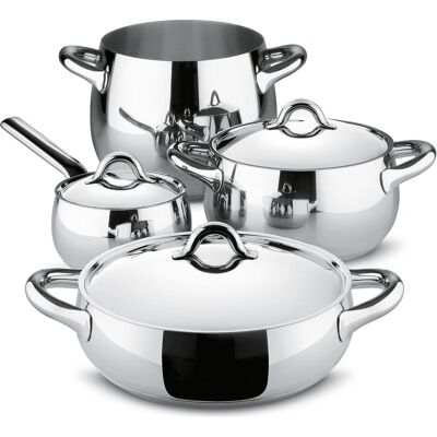 Alessi Mami Set, Pfanne + Kochtopf, Silber Alessi Mami Set, Pfanne + Kochtopf, Silber