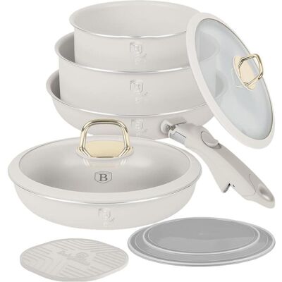 BerlingerHaus 9-teiliges Kochgeschirr Set, stapelbar mit abnehmbarem Griff: antihaftbeschichtet, induktionsgeeigne, Pfanne + Kochtopf, Schwarz, Beige BerlingerHaus 9-teiliges Kochgeschirr Set, stapelbar mit abnehmbarem Griff: antihaftbeschichtet, induktionsgeeigne, Pfanne + Kochtopf, Schwarz, Beige