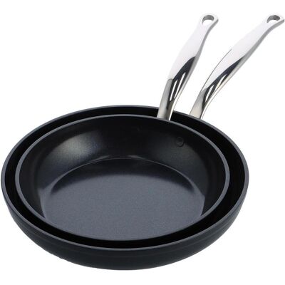 Greenpan Barcelona Pro 2-delige Pannenset met keramische antikleeflaag 24/28 cm, Pfanne + Kochtopf, Schwarz Greenpan Barcelona Pro 2-delige Pannenset met keramische antikleeflaag 24/28 cm, Pfanne + Kochtopf, Schwarz