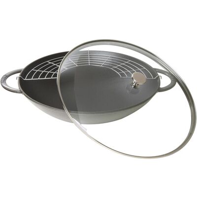 Staub Wok mit Glasdeckel, Pfanne + Kochtopf, Grau Staub Wok mit Glasdeckel, Pfanne + Kochtopf, Grau