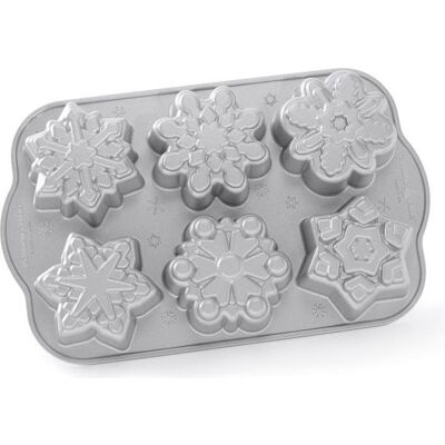 3x Nordic Ware Frozen Snowflake Cakelet Pan, Backform, Grau 3x Nordic Ware Frozen Snowflake Cakelet Pan, Backform, Grau