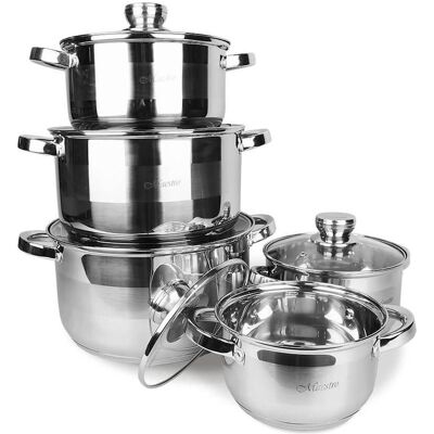 Maestro Zestaw garnków 10 elementów MR-2220-10, Pfanne + Kochtopf, Silber Maestro Zestaw garnków 10 elementów MR-2220-10, Pfanne + Kochtopf, Silber