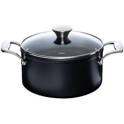 Kelomat Fleischtopf 20cm 3,1L mit Glasdeckel, Pfanne + Kochtopf, Schwarz Kelomat Fleischtopf 20cm 3,1L mit Glasdeckel, Pfanne + Kochtopf, Schwarz