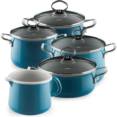 Riess Topfset Sparset 5-teilig, Pfanne + Kochtopf, Türkis Riess Topfset Sparset 5-teilig, Pfanne + Kochtopf, Türkis